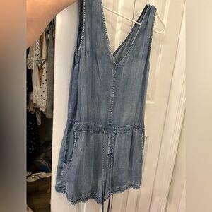 Mustard Seed Blue Sleeveless V-Neck One Piece Romper